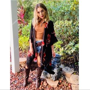 Black Floral Kimono One Size